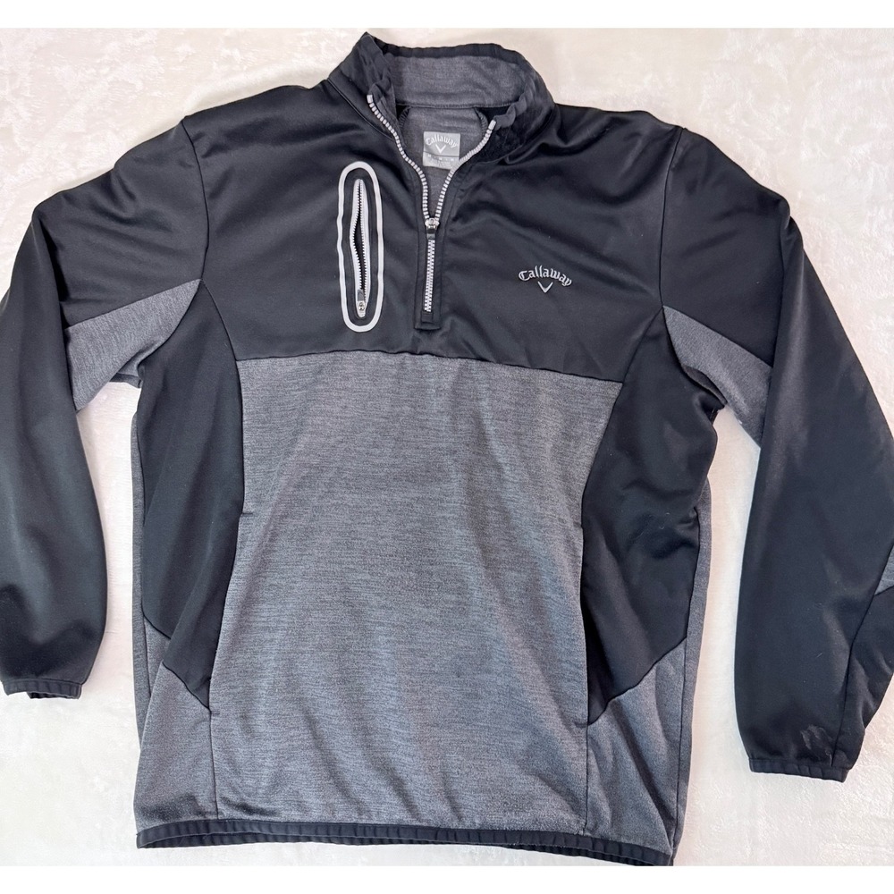 Callaway Mens Medium 1/4 Zip Pullover Golf Jacket Black Gray Athletic